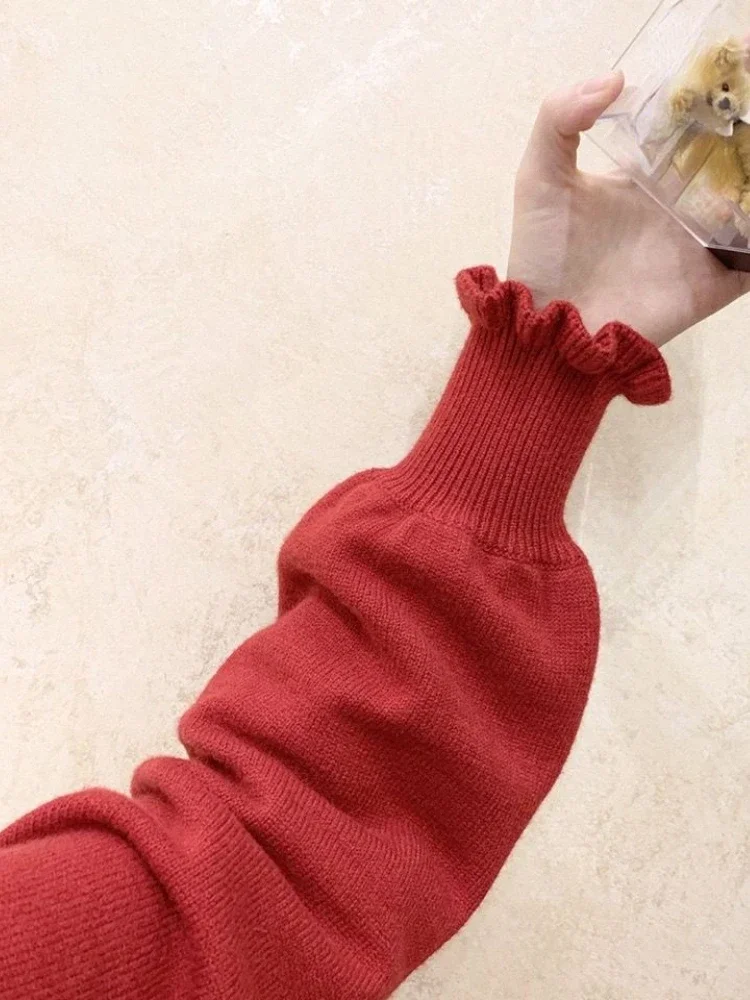 Женский свитер с высоким воротником и оборками винтажный Мягкий трикотажный