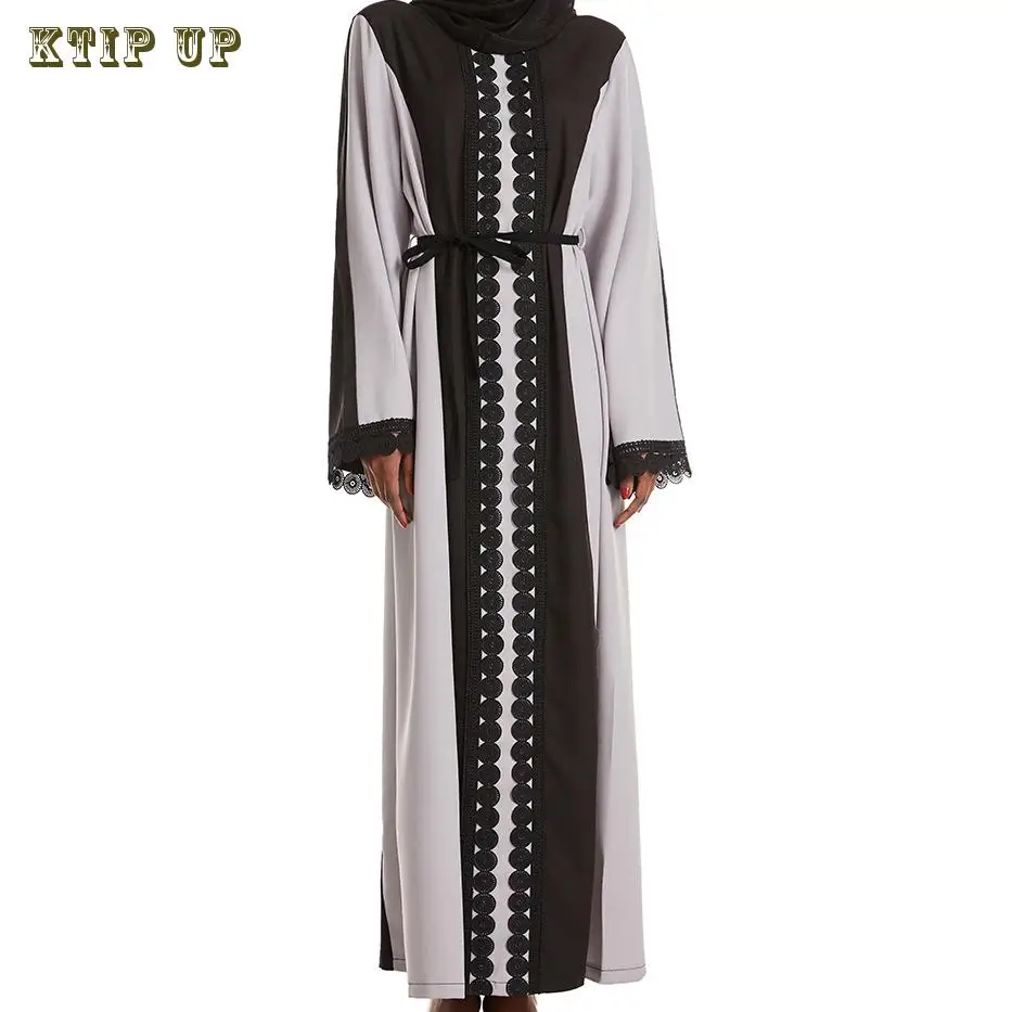 

Middle East Abaya Muslim Fashion Women's Color Contrast Zipper Round Neck Gown Dress Jilbab Femme Musulman Hijab Dress Turkey