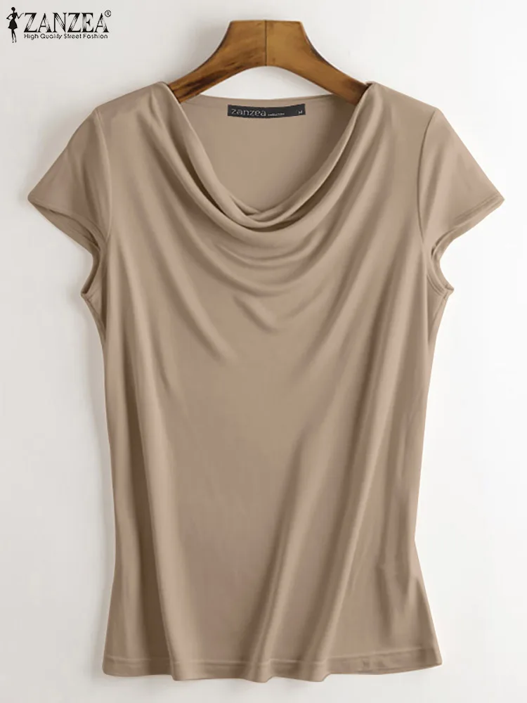 

Футболка ZANZEA Женская свободного покроя, Повседневная рубашка с коротким рукавом, уличная одежда, однотонная блузка в стиле оверсайз, лето ...