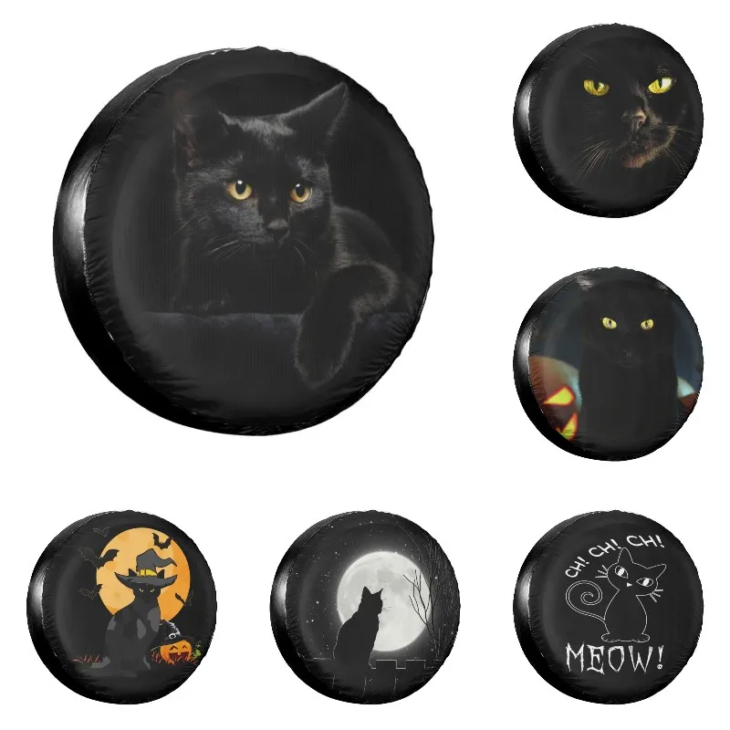 

Black Cat Weatherproof Spare Tire Cover Dustproof Cute Pet Kitty Animal Lover Wheel Covers for Jeep Pajero 14"15" 16 1