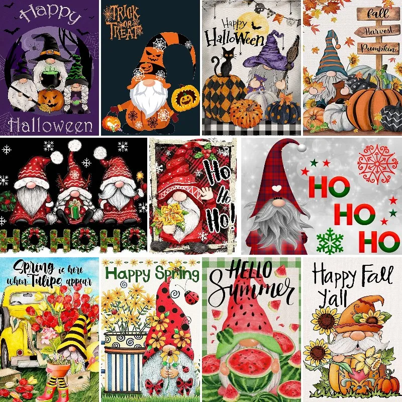 5D DIY Алмазная живопись Фестивальный гном Хэллоуин Рождество Полный круглый вышивка мозаика крестиком комплект Картинка на стену