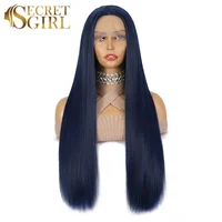 Secret Girl 13x1 Long Straight Lace Front Synthetic Wig Dark Blue Lace Front Wigs For Black Women Silk Full Lace Closure Wigs