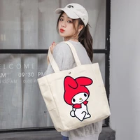 sanrio kuromi cinnamoroll women canvas shoulder bag female soft environmental storage reusable cotton handbag casual foldable