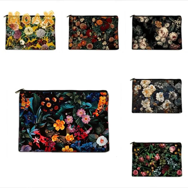 

Flower Oil Painting Cosmetic Bag Women Luxury Makeup Bags Canvas Toiletries Storage Bag Ladies Bank Card Clutch Bag Custom Gift