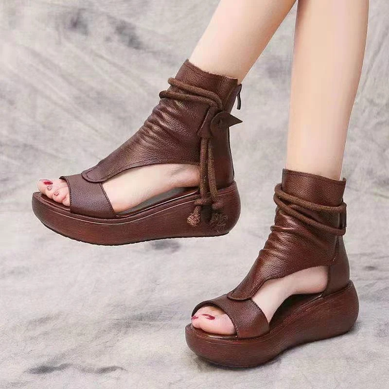 2022 Summer Shoes Women Fish Mouth Soft Roman Ladies Sandals Platform Heighten Shoe Wedges Sandals Retro Gladiator Sandals Women