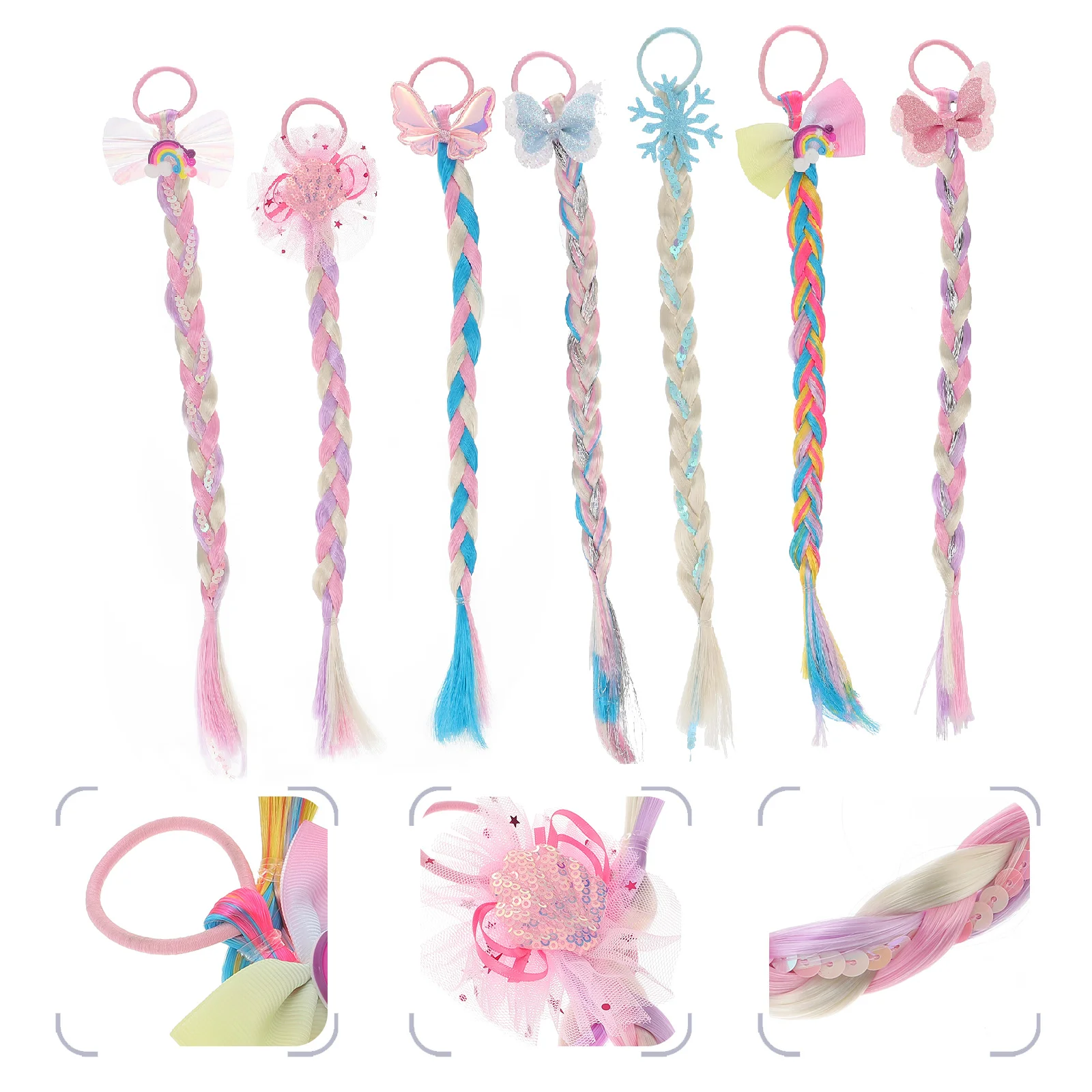 

Braided Hair Extensions Girls Party Hair Accessory Dress Hair Extensions Colorful Hair Extensions with Rubber Bands