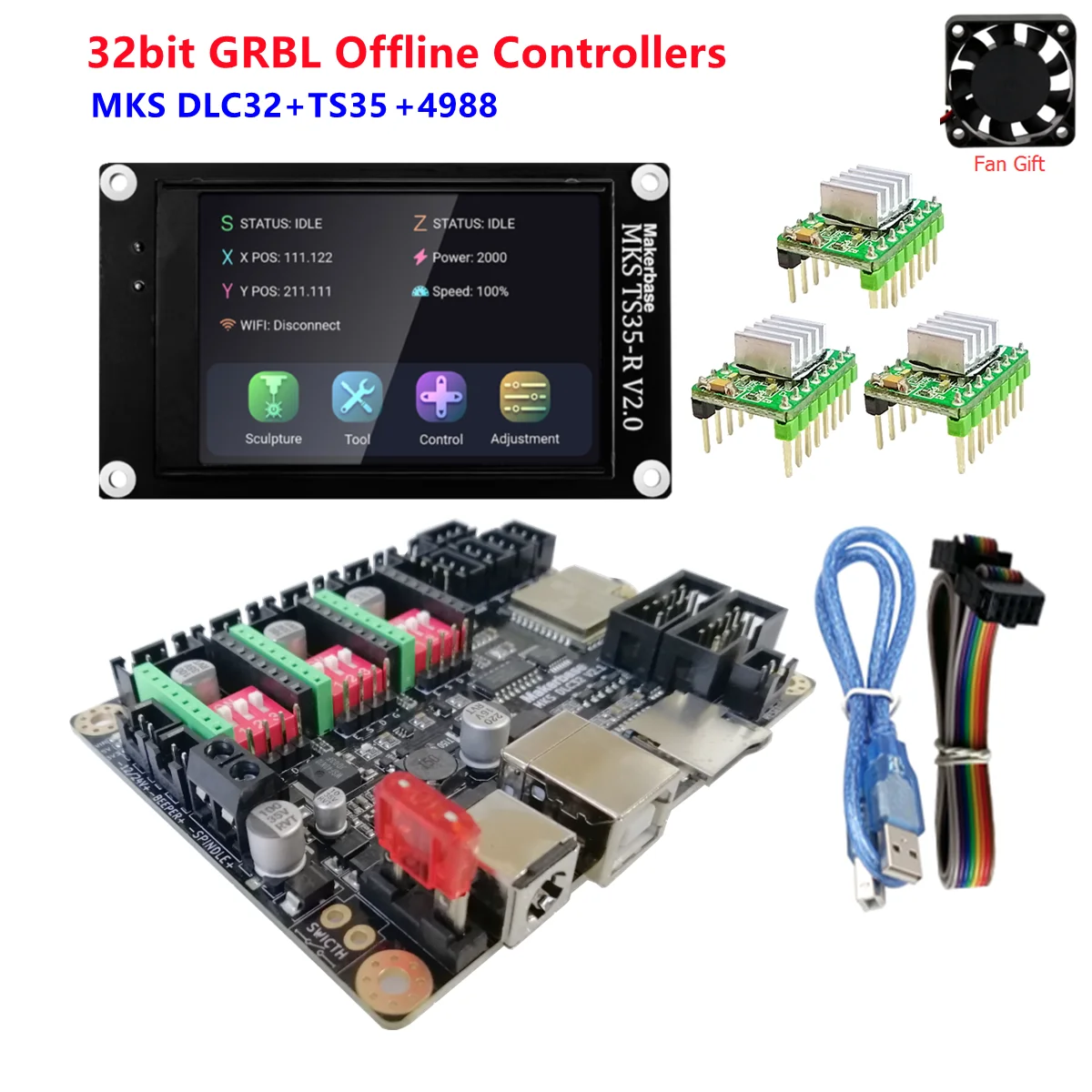 

Карта управления GRBL shield 32 бит MKS DLC32 V2.1 TS35 сенсорный ЧПУ Автономный контроллер обновление для мини лазерной гравировальной машины