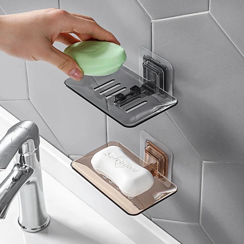 

Soap Box No Drilling Wall Mounted Sponge Dish Storage Tray Holder Transparent Case Soap Holder Bathroom Container Organizers