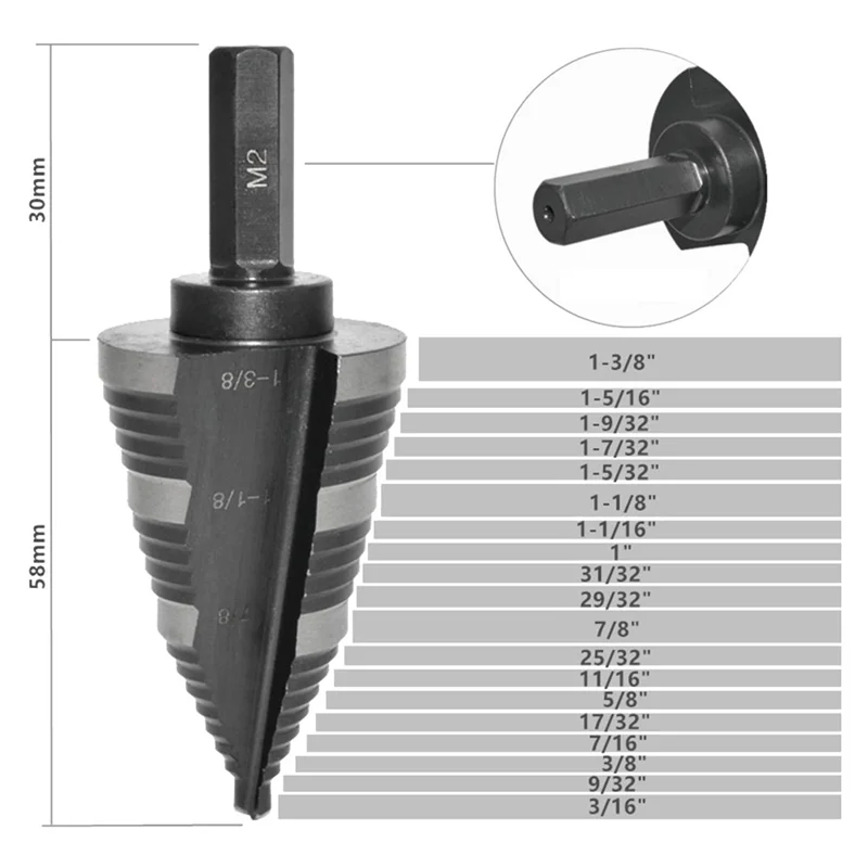 От 7 до 1-3/8 HSS 6542 Быстрое сверление с титановым покрытием Ступенчатое сверло