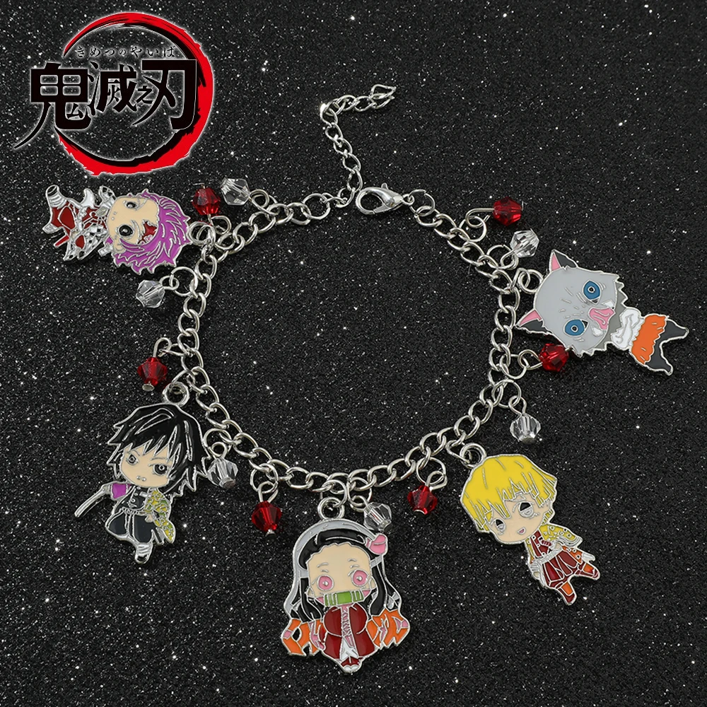 

Kawaii Kamado Nezuko Agatsuma Zenitsu Pendant Bracelet Cartoon Anime Demon Slayer Bracelet for Women Jewelry Toy Gift