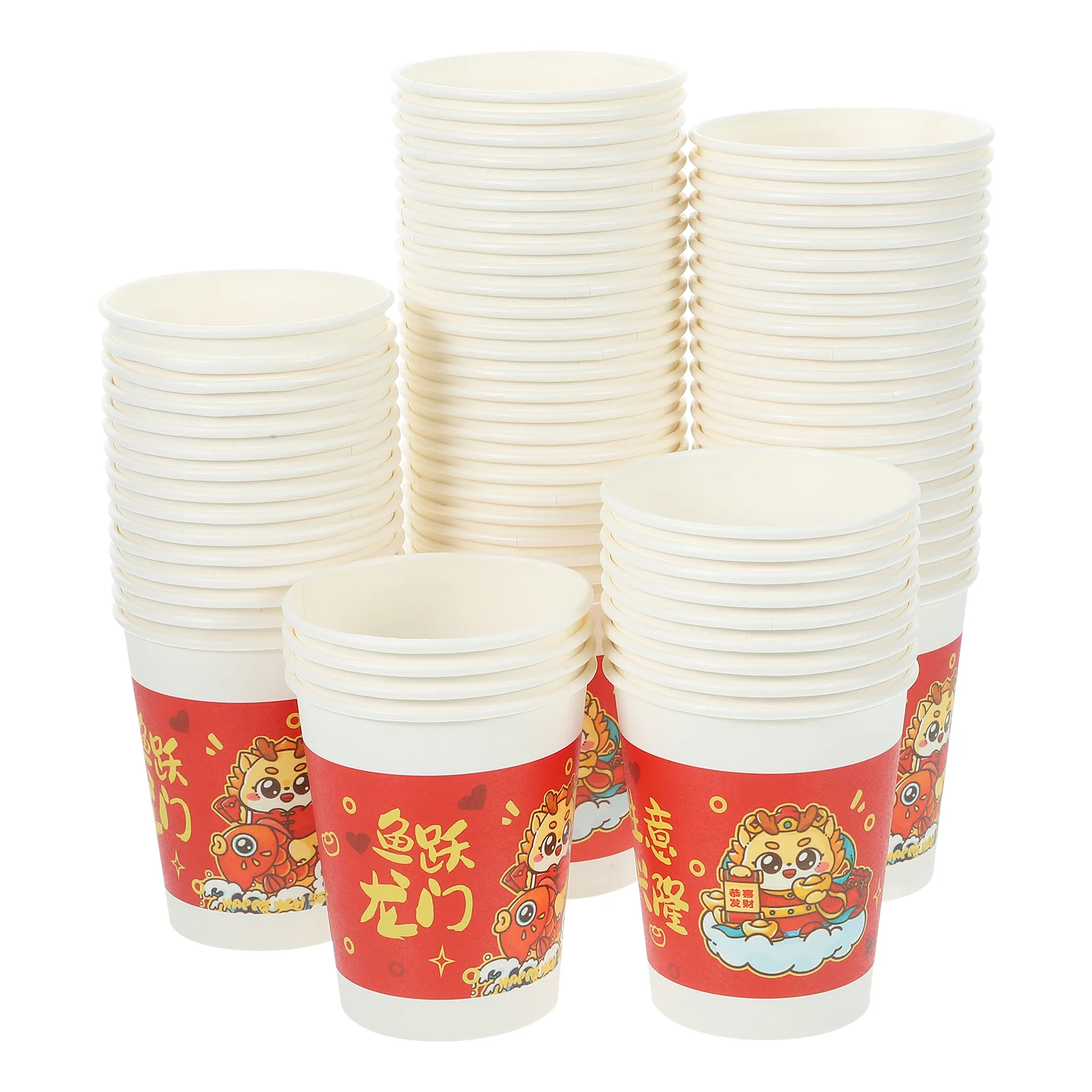 

100Pcs New Year Paper Cups Disposable Drinking Cups Year of Dragon Coffee Milk Cups