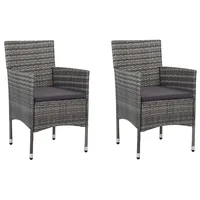 Patio Outdoor Garden Dining Chairs Deck Porch Furniture Set Balcony Lounge Chair Decor 2 pcs Poly Rattan Gray
