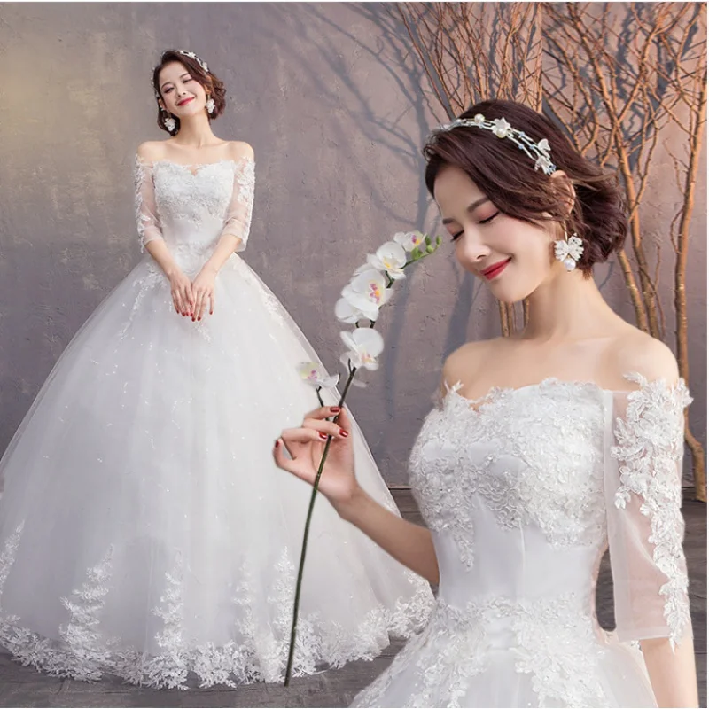 

Bridal Wedding Main Wedding Dress 2023 New European and American off-Shoulder White Simple Floor-Length Wedding Veil Slimming We