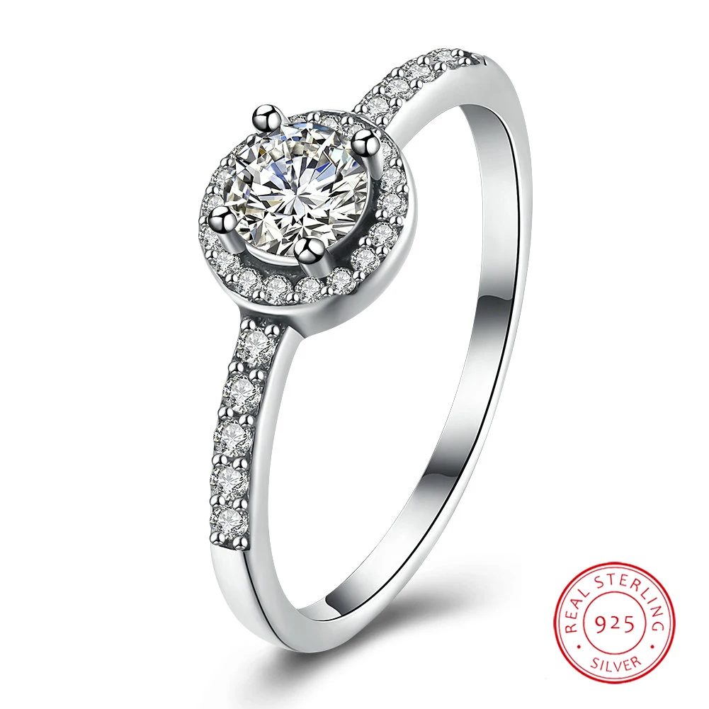 

925 Sterling Silver Luxury Ring Round Sparkling Cubic Zircon Engagement Rings for Women Anniversary Jewelry