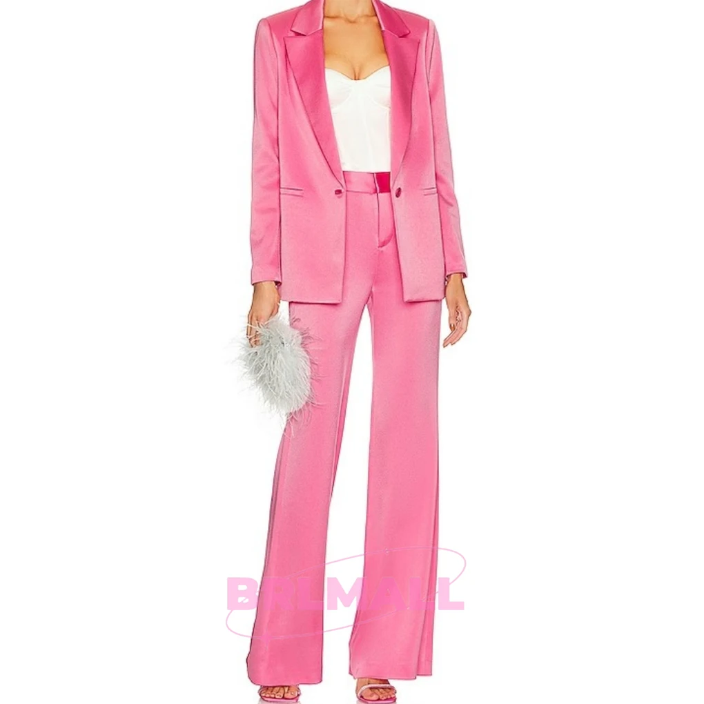 

Hot Pink Chic Women Suit Set 2 Pieces Blazer Pants Plus Size Women's Tuxedo Single Button Custom Made Solid Fashion Dress Wear
