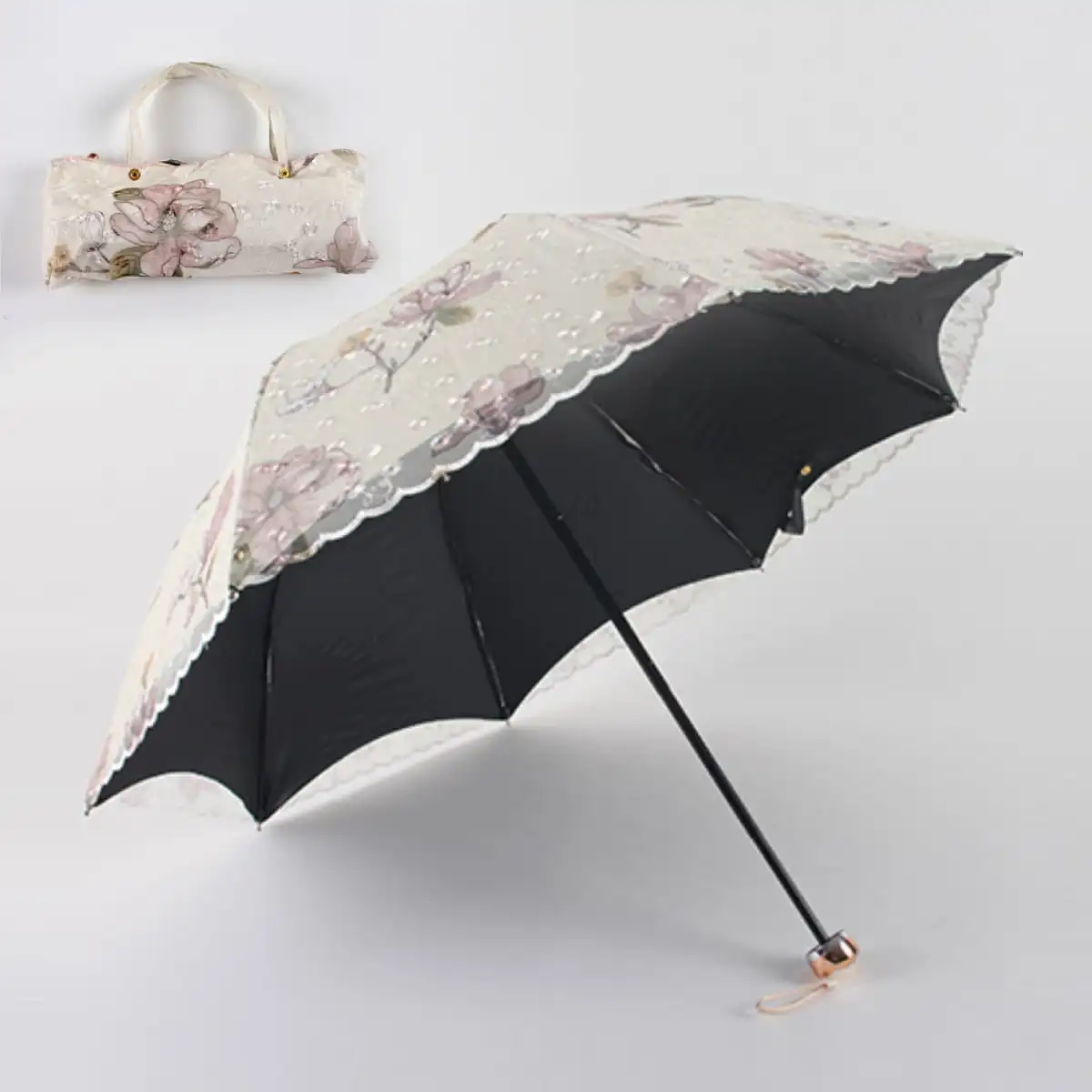 Paraguas plegable de doble capa con encaje bordado, sombrilla con protección UV...