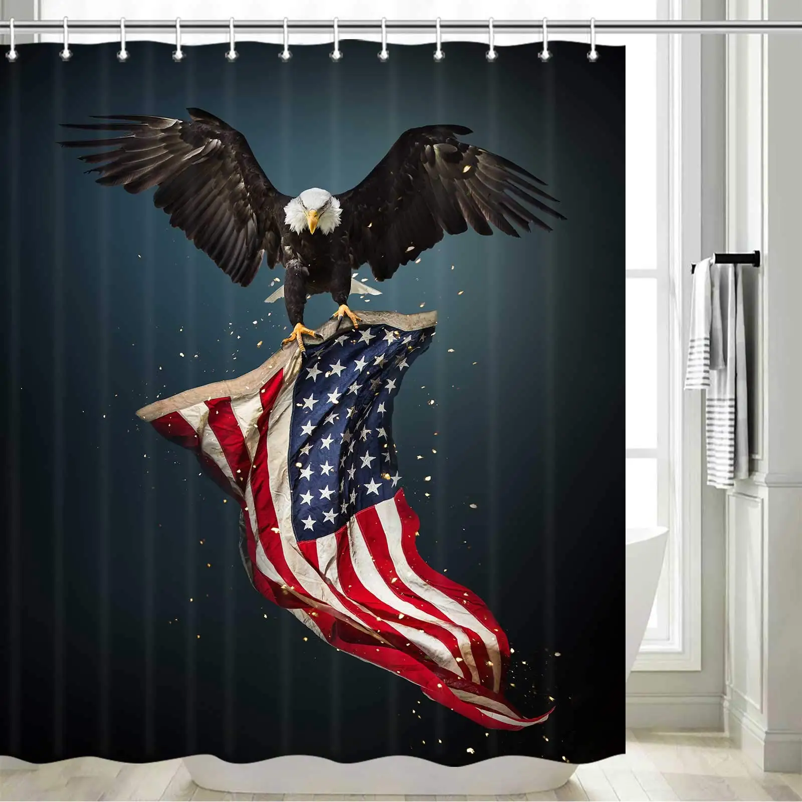 

American Flag Shower Curtain Independence Day Flying Bald Eagle with American Flag Bathroom Curtains Decor USA Patriotic Eagle