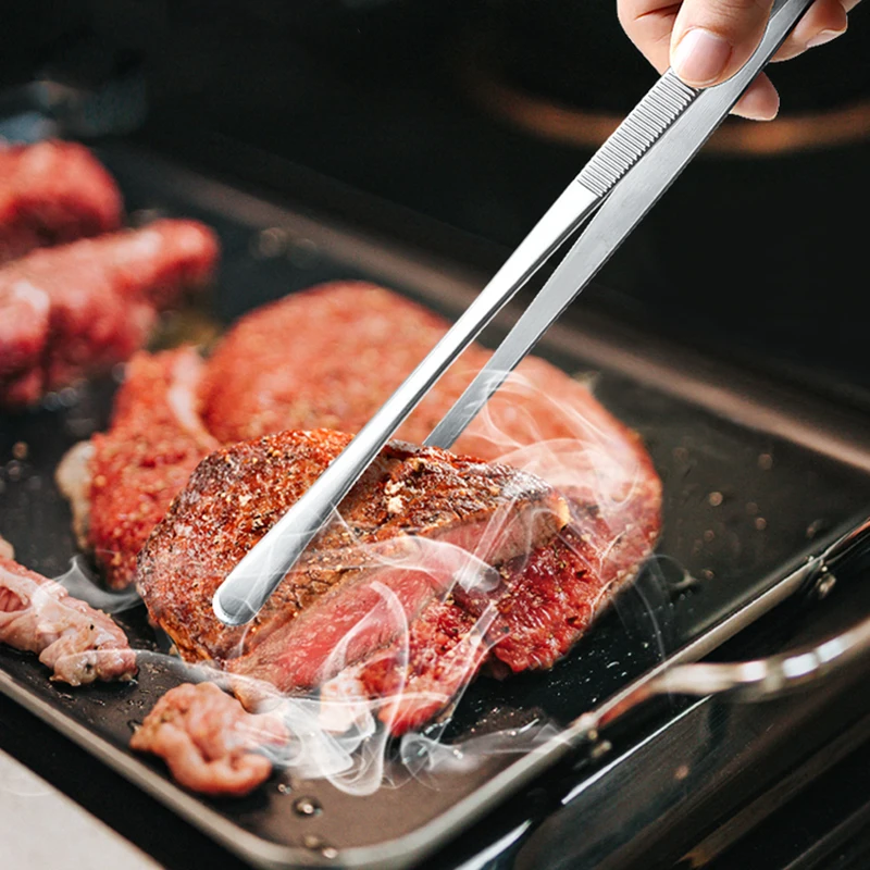

Grill Tweezers 2 PCS Toothed Tweezers Barbecue Stainless Steel Long Food Tongs Straight Home Tweezer Garden Kitchen BBQ Tool