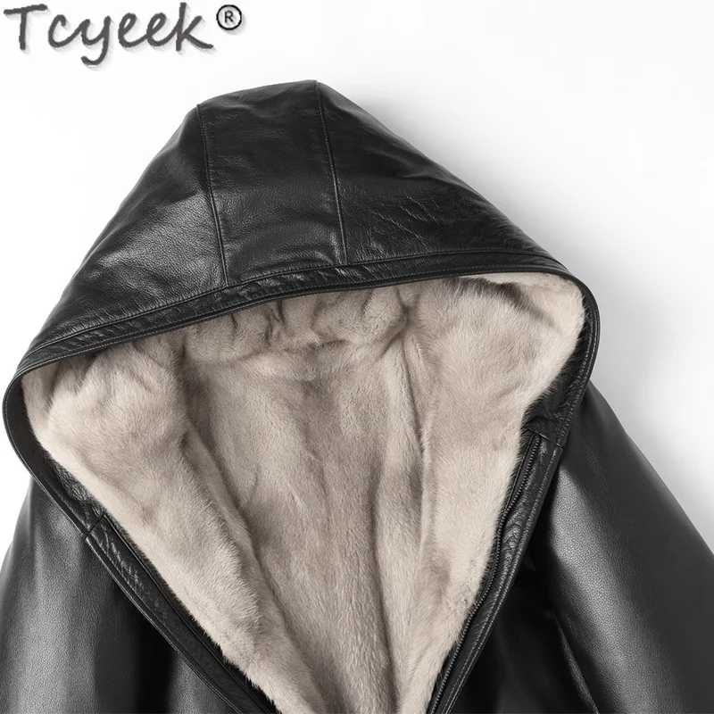 Tcyeek Мужские куртки из натуральной кожи Натуральный серебристый синий норковый