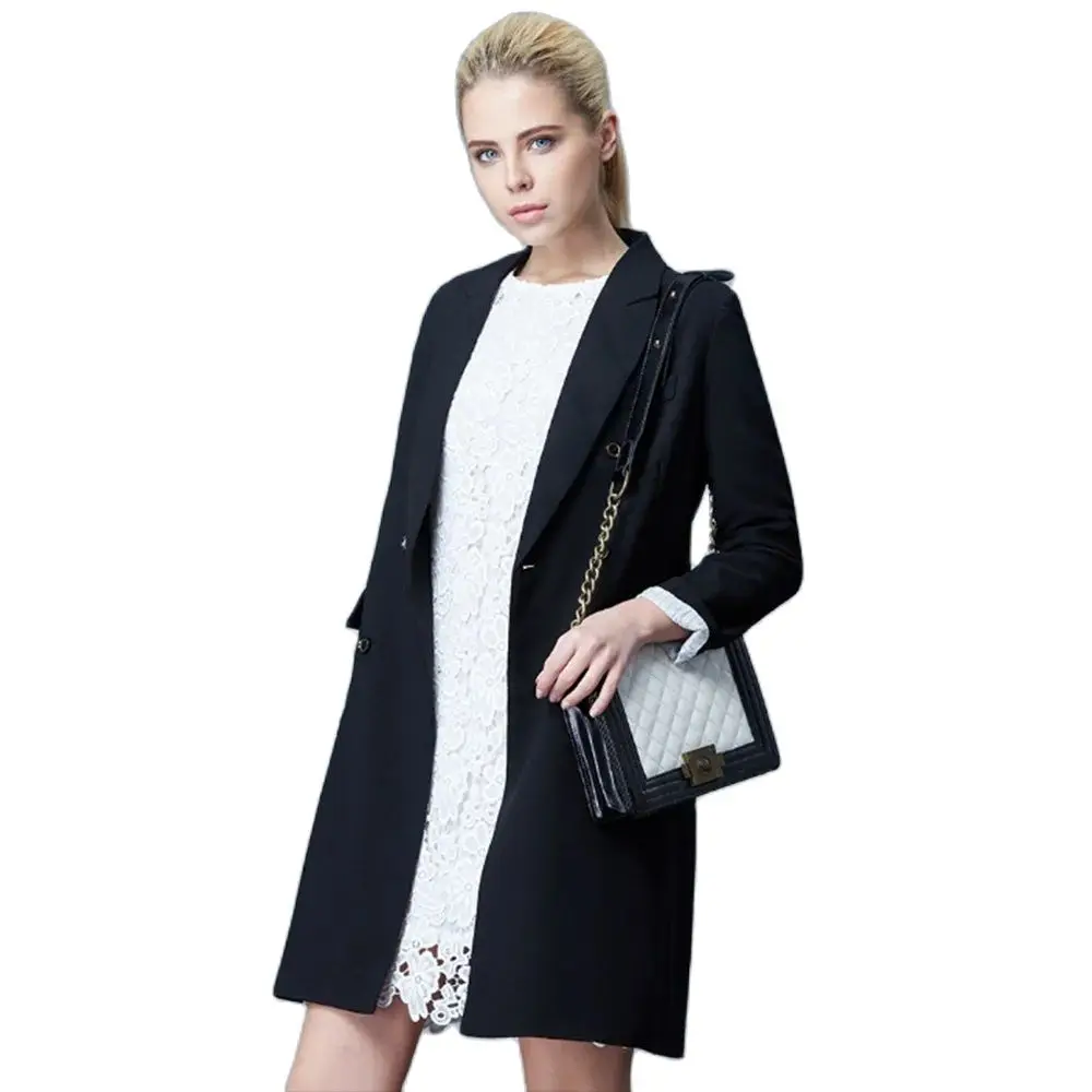 Новое поступление осени 2024 черная женская верхняя одежда однобортный пиковый