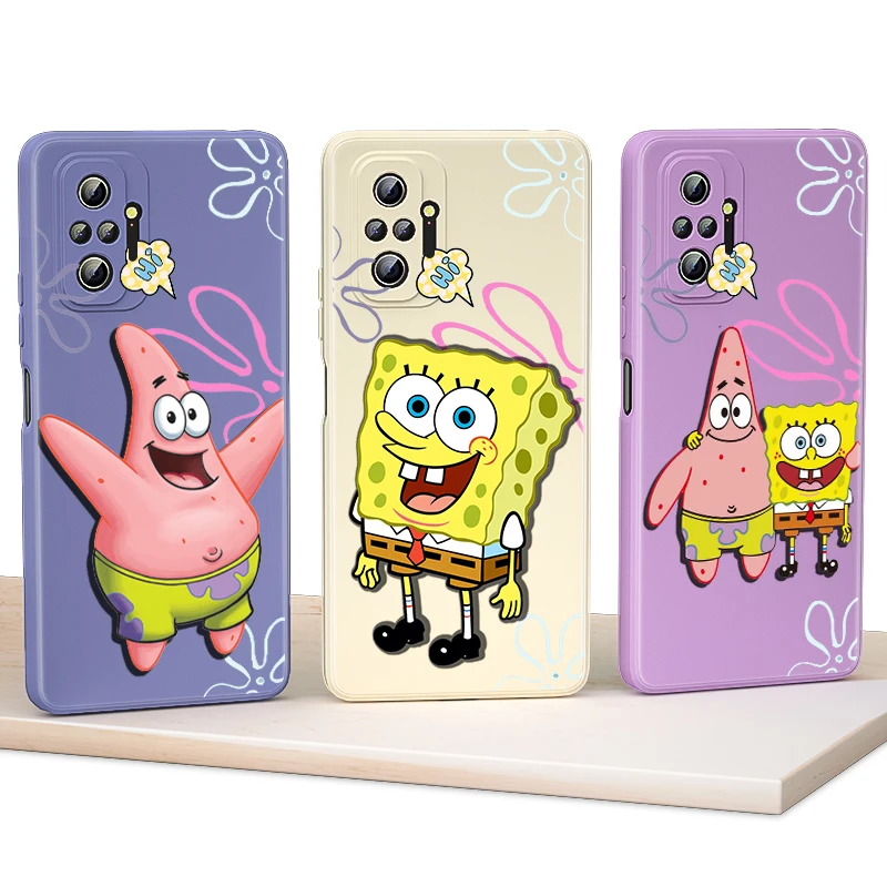 

Cute Cartoon Sponge-Bob Liquid Silicone Cover For Xiaomi Redmi Note 11 11T 11S 10 10S 9 9T 8T 9S 8 7 5 Pro Phone Case