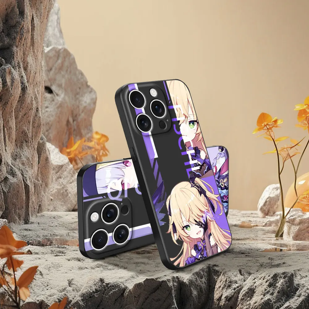 Фото Чехол Genshin Impac Cartoon для iPhone 13 15 17 16e 12 Mini 16 14 Pro Max 11 X XR XS 7 8 6 6s Plus 5 5s Черный чехол из ТПУ для телефона №2
