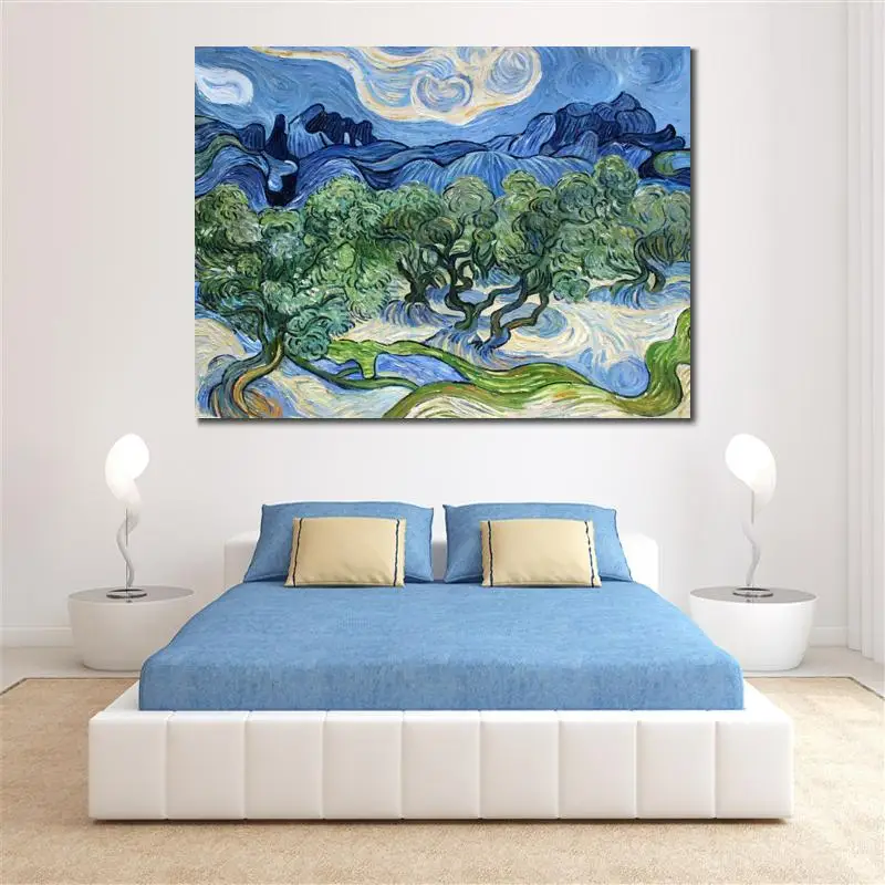 Картина маслом «Расцвет оливковых деревьев и каштановых ветвей» на холсте, репродукция ручной работы Винсента Ван Гога. Ландшафтный живописный шедевр.