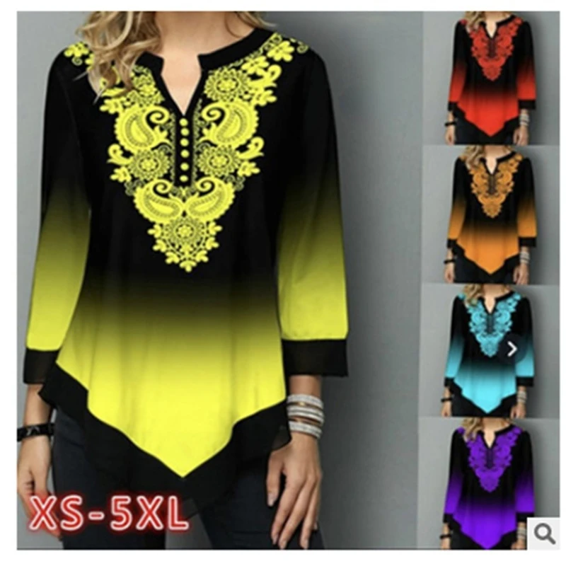 

Autumn and Winter New Blouse Female Fashion Round Neck Loose Type Gradient Multi - Color European and American Style Hot Sale
