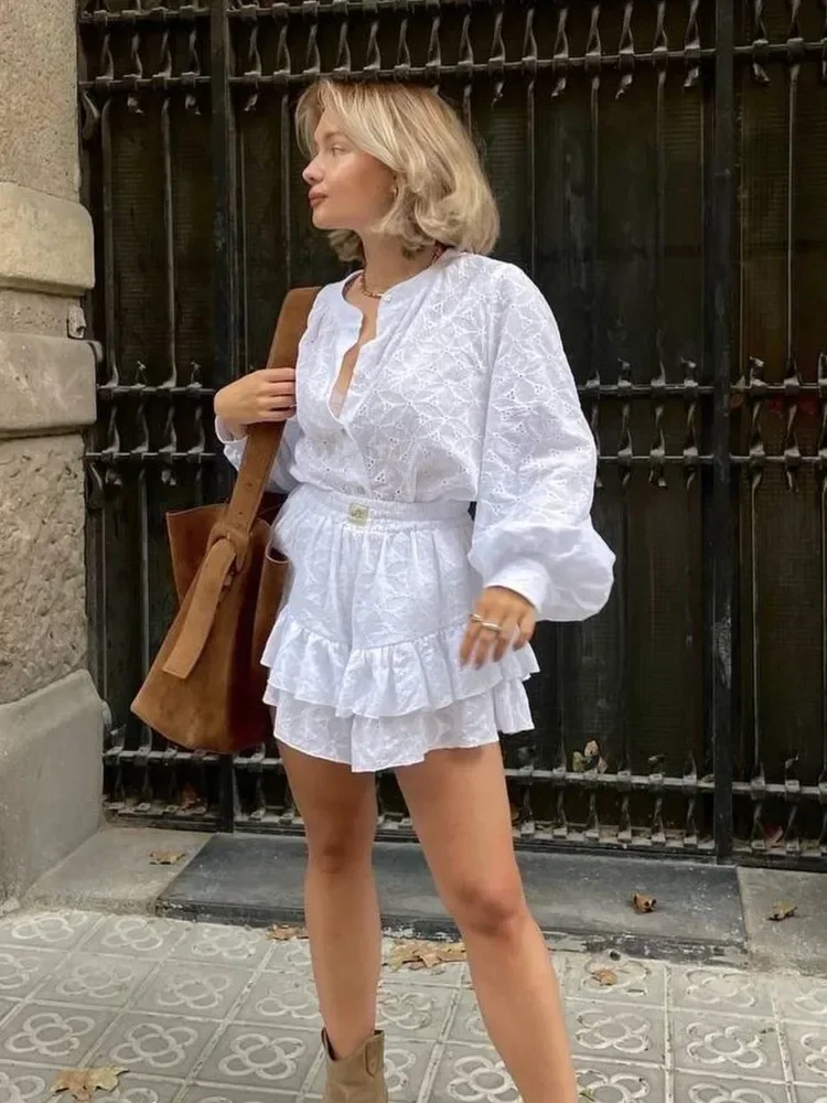 Летний женский повседневный комплект белые однобортные рубашки с круглым