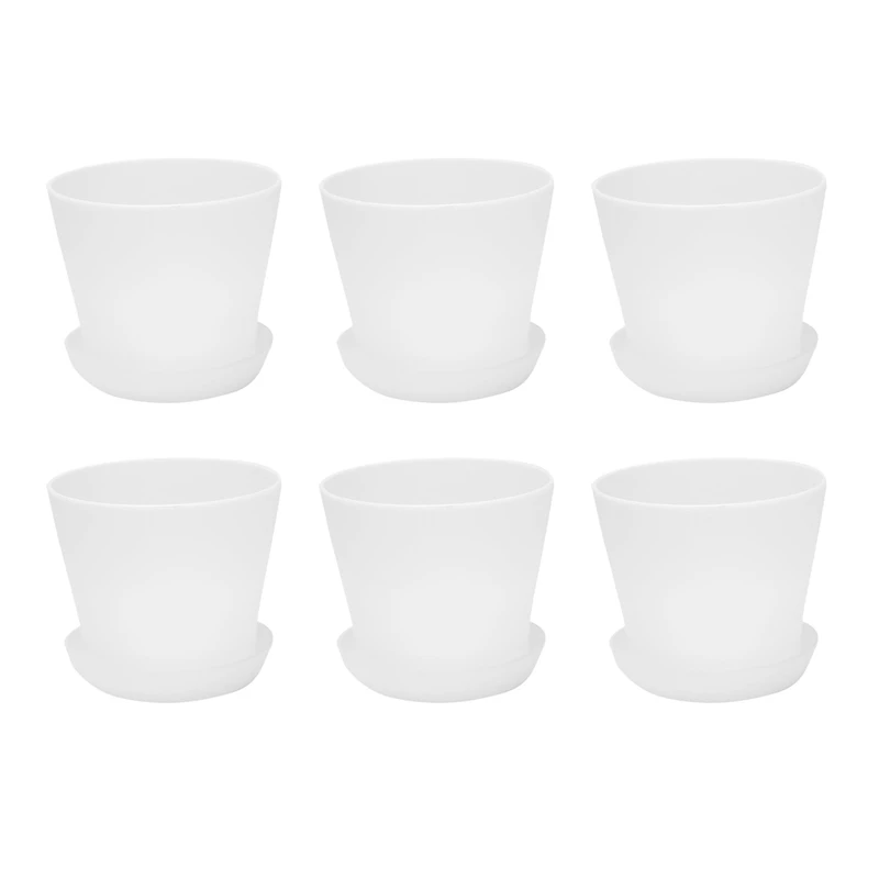 

6X Plastic Plant Flower Pot Planter With Saucer Tray Round Gloss Home Garden Decor, White Upper Caliber, 10Cm/3.94 Inch