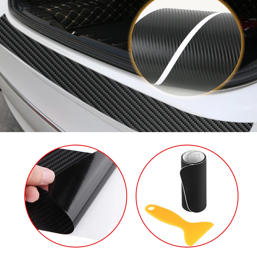 

Carbon Fiber Car Rear Bumper Protector Sticker Trunk Sill Grard Strip Cover Pad Rear Trunk Auto Trim Sticker Decal Car Supplies