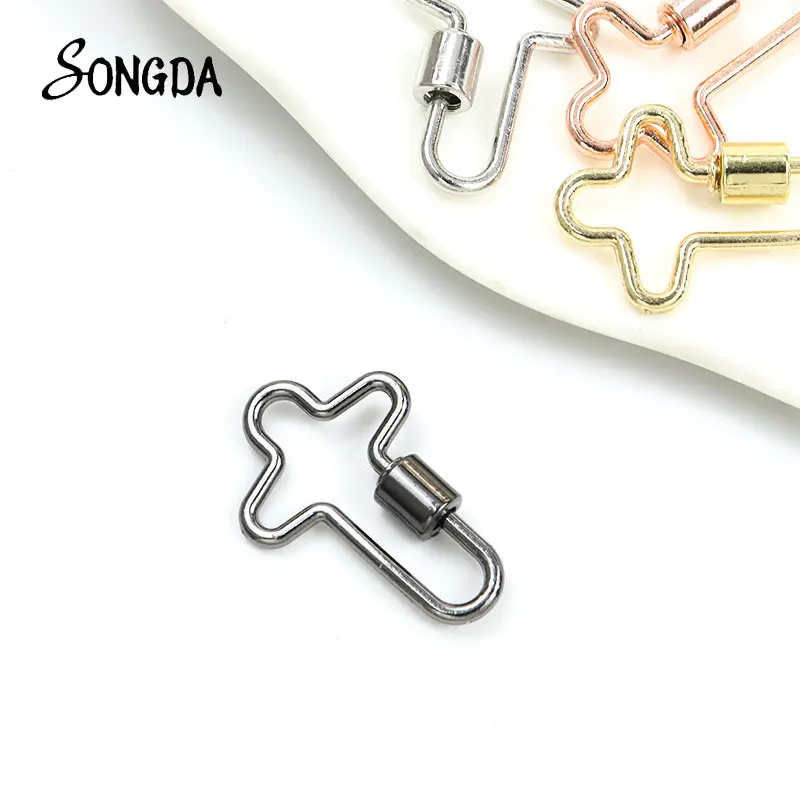 

4pcs New Cross Carabiner Screw Lock Clasp Gold Color DIY Hanging Chain Fastener Spiral Locket Jewelry Making Necklace Bracelet