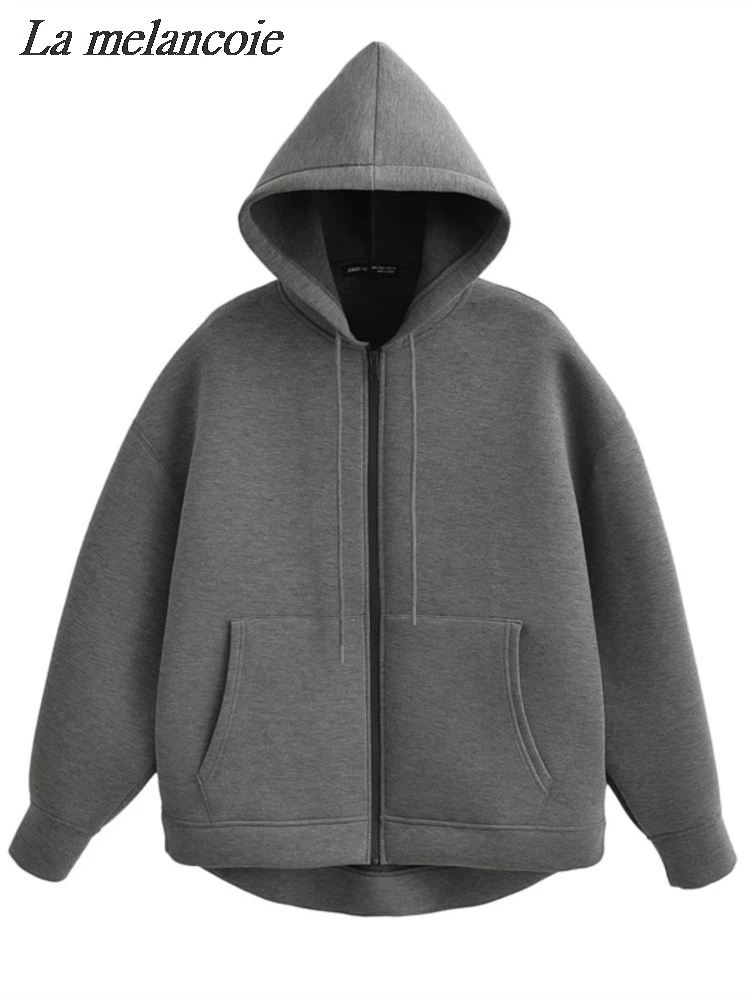 Толстовка Женская на молнии Осень-зима 2024 Повседневная Оверсайз с двойными