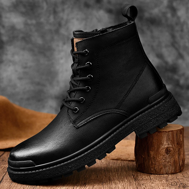 

Fashion Trend Men Boots Classic Outdoor Black Male Sneakers High Top Punk Mens Shoes Casual Leather Street Style Ankle Boots Men