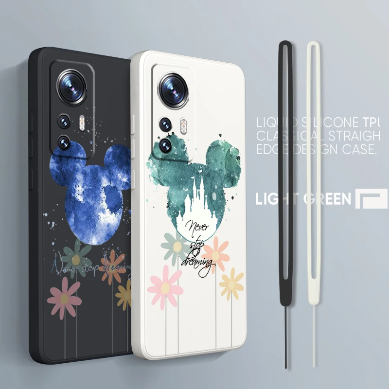 

Disney Mickey Minnie Cute For Xiaomi Mi 13 12T 11i 11X 10S 10 Pro Lite Ultra 5G Liquid Rope Silicone Phone Case