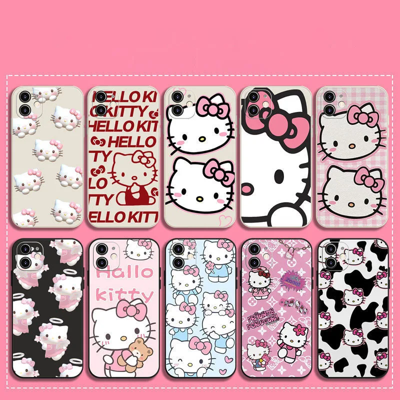 

Kawaii Sanrio Mobile Phone Case HelloKittys iPhone13/xs/pro max Cartoon Silicone Transparent Anti-fall soft Shell Gift for Girls