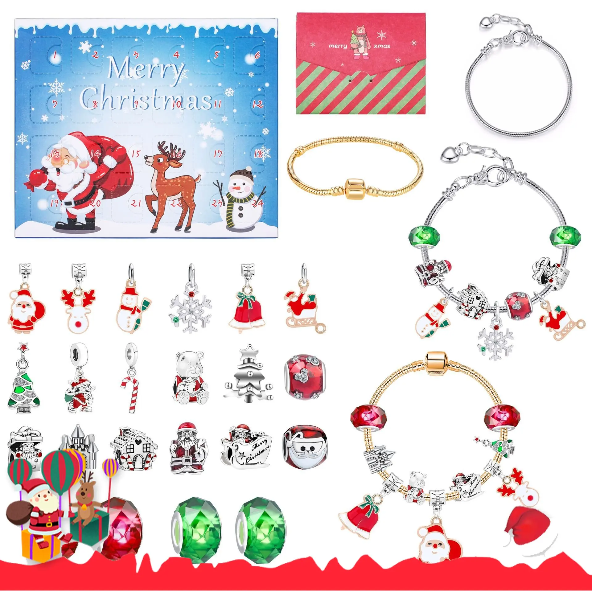 

New Christmas Advent 24 Countdown Calendar Gift Box Diy Bracelet Creative Surprise Blind Box Set