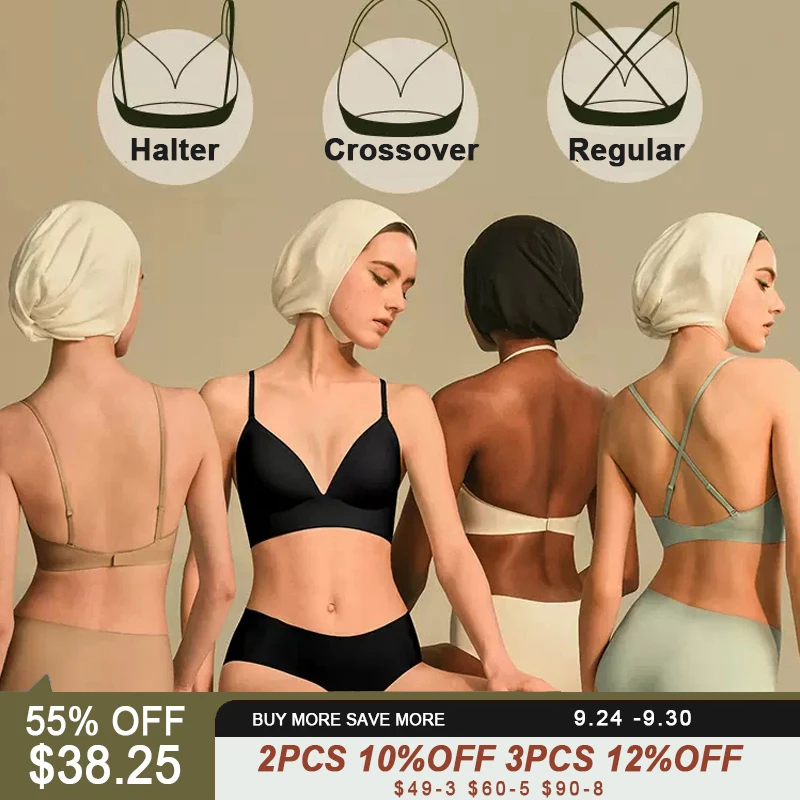 

Sujiin Plunge Backless Bra Women's Seamless Wireless Padded Push Up Bra Deep V Bralettes for Woman Female Lingerie Underwear