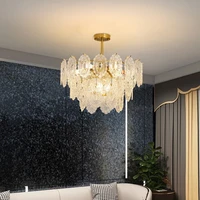 modern led chandelier lights crystal glass sheet round creative dining living room bedroom bar hall aisle lamps indoor home lamp