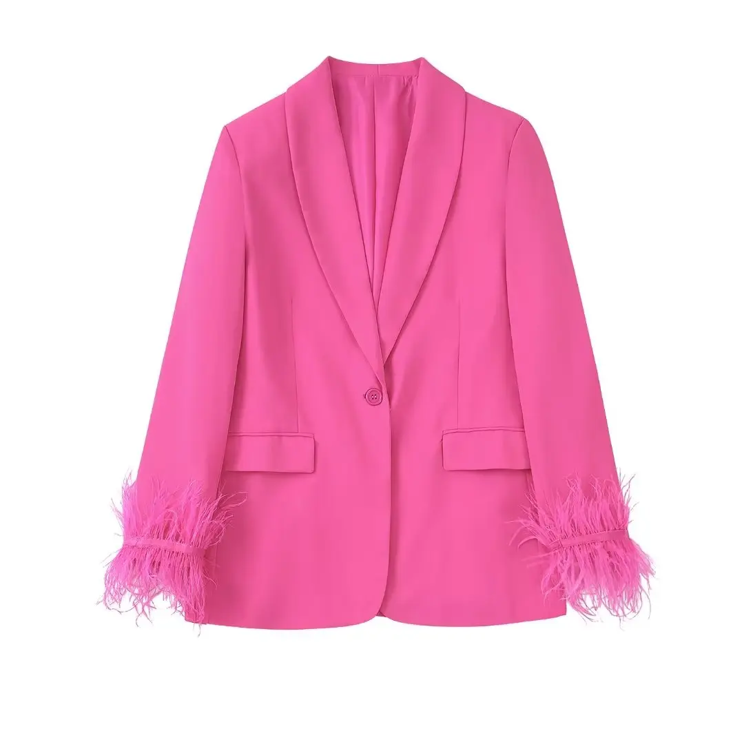 

SuperAen European and American Style Women's New 2023 Feather Sleeve One Button Casual Fashion Blazer