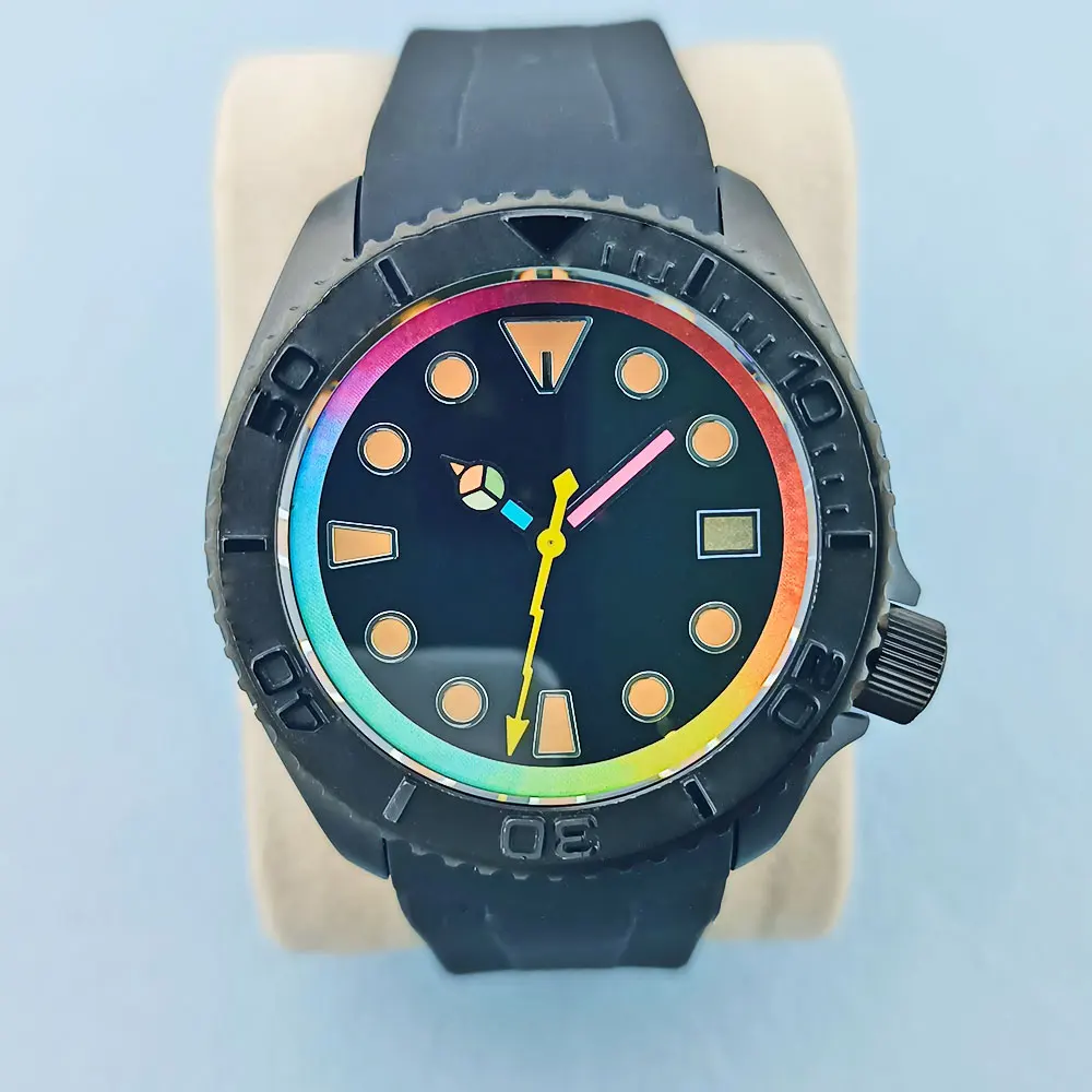 

40mm SKX007 frosted black case suitable for NH35NH36 movement stainless steel sapphire flat glass color pointer dial ring parts