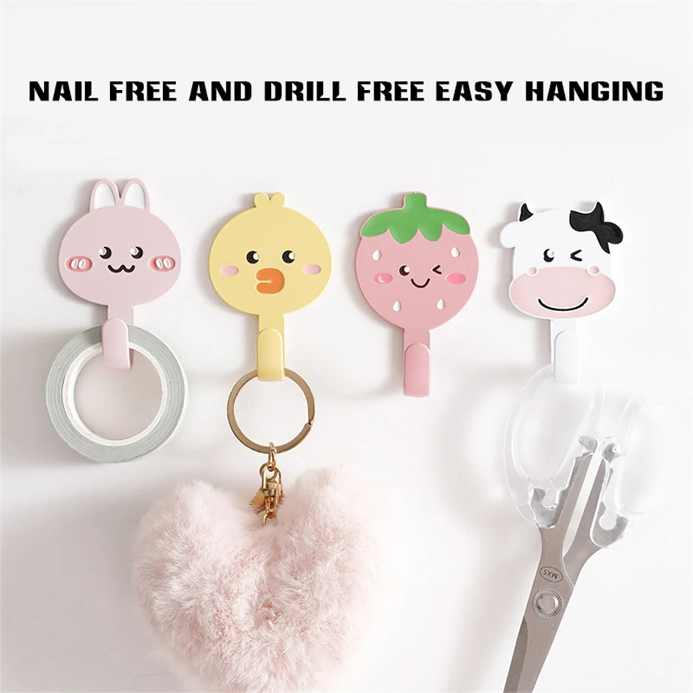 

Storage Hangers Stainless Steel Wall Hooks Hangers Cute Cartoon Key Holder Sticky Hanger Hook Durable Multifunction Adhesive