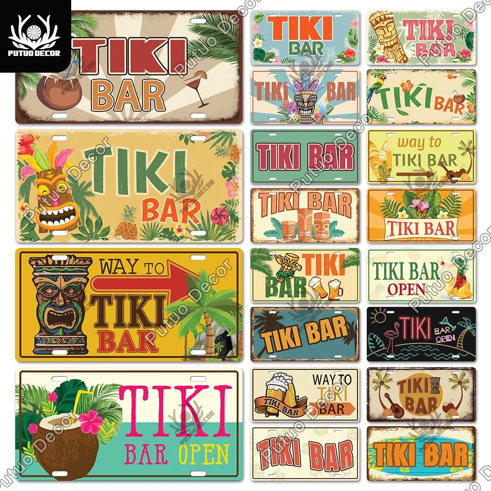 

Putuo Decor TIKI Bar Beach Vintage Metal Sign License Plate Tin Sign Plaque Metal Poster for Bar Pub Kitchen Wall Decoration