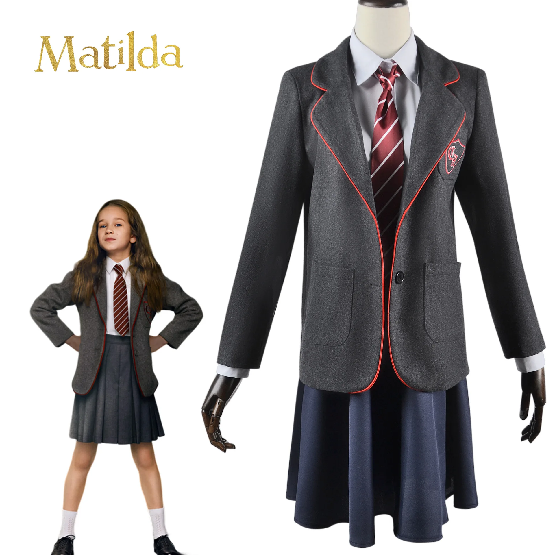 

TV Matilda Cosplay Costume Girls Kids Children Roald Dahl’s Matilda the Musical Uniform Outfits Halloween Purim Carnival Suit