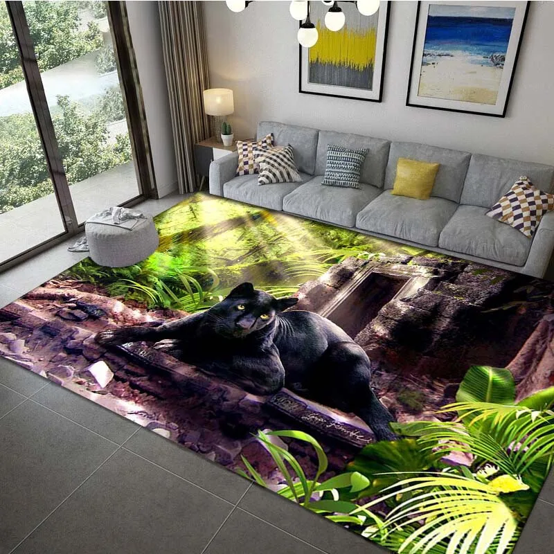

Panther Carpet Black Leopard Rug for Living Room Large Area Rug Animal Lion Tiger Doormat for Bedroom Home Decoration Tribal Rug