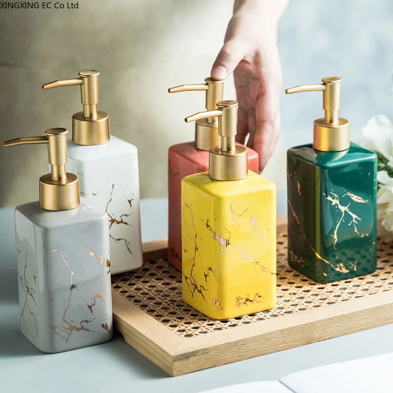

Bathroom Supplies Marble Pattern Ceramic Lotion Bottle Toilet Shampoo Shower Gel Disinfectant Press Bottle Bathroom Decoration