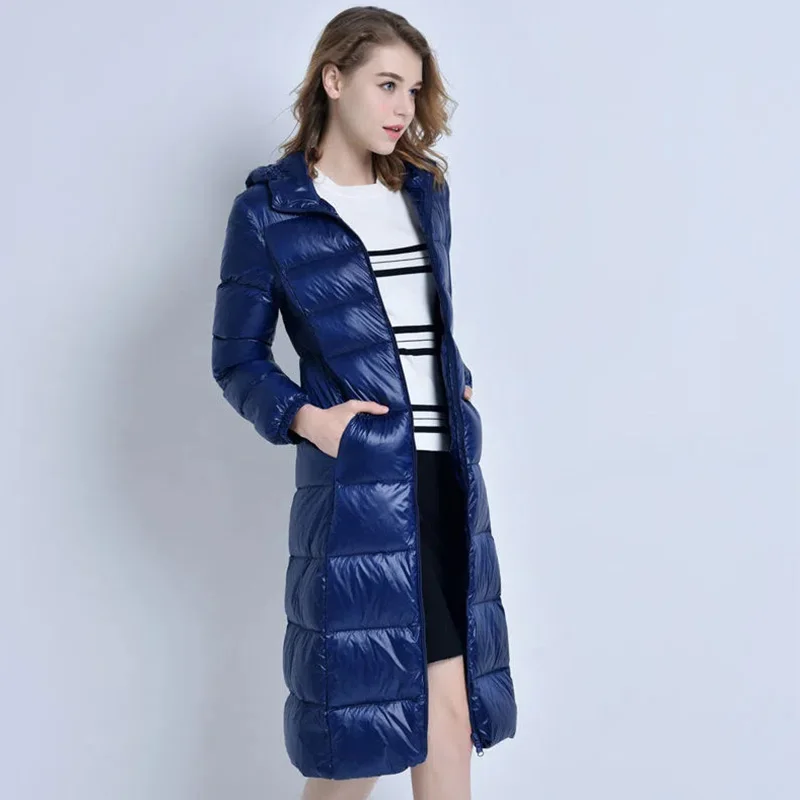 Winter 2022 New Down Jackets Women Thickened Hooded Long Over Knee Korean Version Large Size Slim Warm White Duck Down Coat Tide