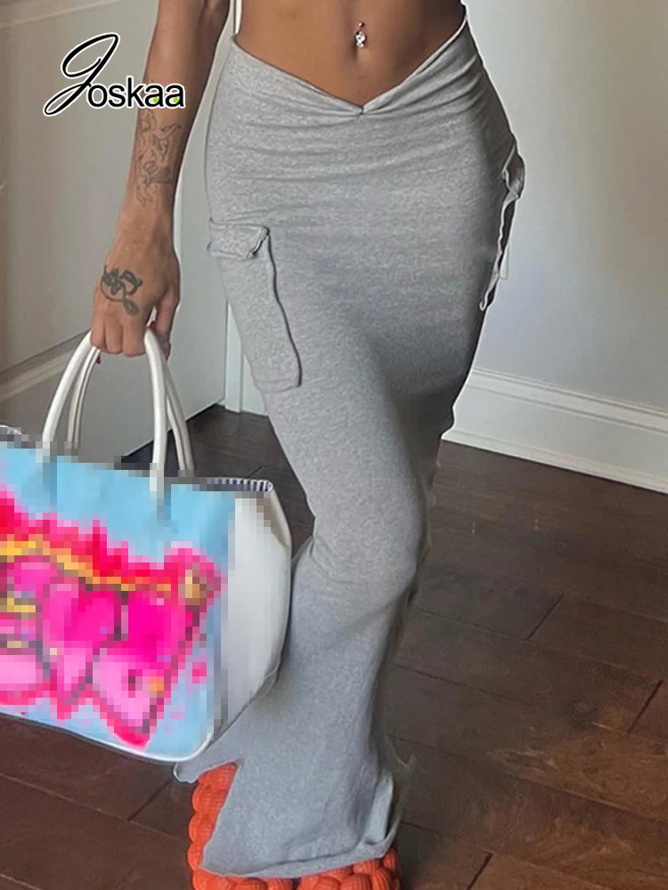 Joskaa серая плиссированная Макси-юбка с высокой талией и карманами Женская одежда