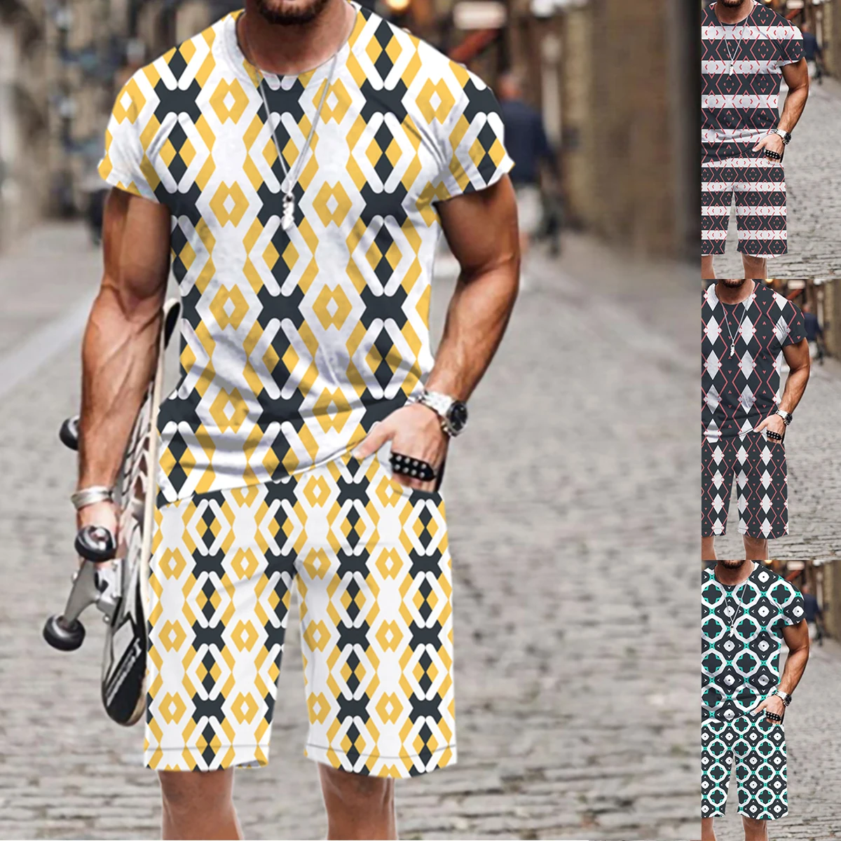 

Summer Drawstring Short Sleeve+Beach Shirts Sets 2 Piece Casual Streetwear Suit 2022 Exotic Ethnic Style 3D Printed Men's Suit