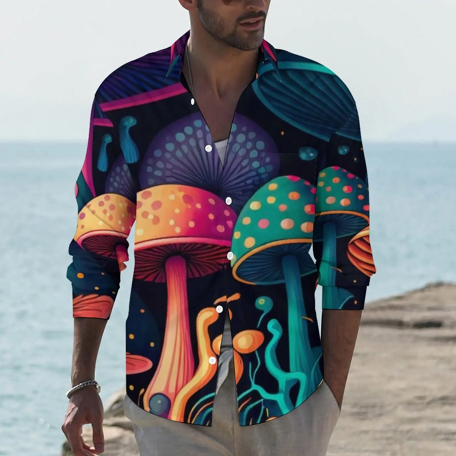 

Рубашка с волшебными грибами, милые повседневные рубашки с принтом грибов, дизайнерские уличные блузки с длинным рукавом, Весенняя новинка, Топ оверсайз